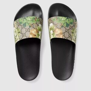 Gucci Green Bloom Flora Slides Sandals Size US 7